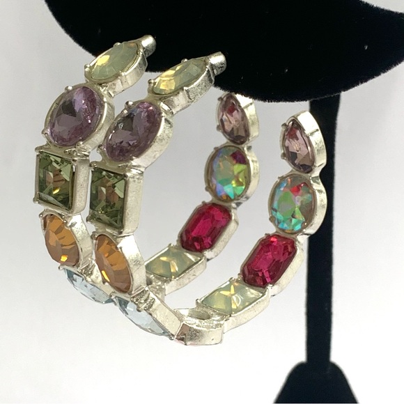 Multicolor Rhinestones Hoop Earrings - Picture 1 of 4